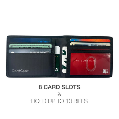 CardGear RFID Blocking Full Size Bifold Wallet with Self-Healing texture, 8 Slots, 1 Key Pocket, Cash Divider, and Large ID window, Come with Premium Gift Box (Vegan Leather, Dark Brown)