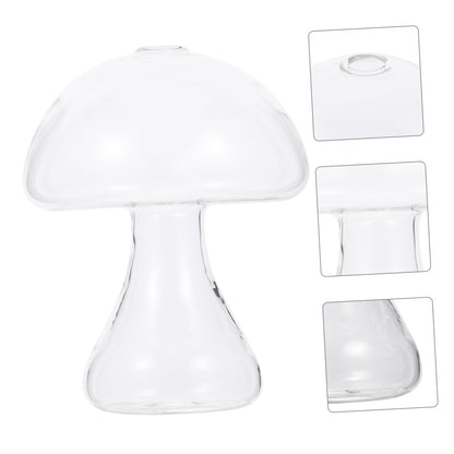 Cabilock Creative Transparent Glass Mushroom Vase for Hydroponics Plant Container Flat Mouth Design Office Living Room Decor Cute Plant Pot for Desktop Terrarium