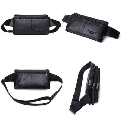 KPYWZER Vintage Leather Fanny Pack Waist Bag for Men Women Outdoor Travel Hunting Hiking Camping Hip Bum Belt Cell Phone Purse Wallet Pouch Retro Crossbody Sling Pouch Black