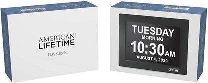 American Lifetime, New Version, Day Clock Extra Large Impaired Vision Digital Clock with Battery Backup and 5 Alarm Options Great Gift Ideas, 2 Pack Black