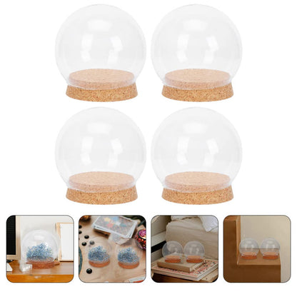Sewroro 4 Pcs Clear Glass Cloche Globe Display Dome with Cork Base Glass Plant Terrarium Preserved Flower Dome Cover Keepsake Globe Display Case for Lamp Succulents Home Decor