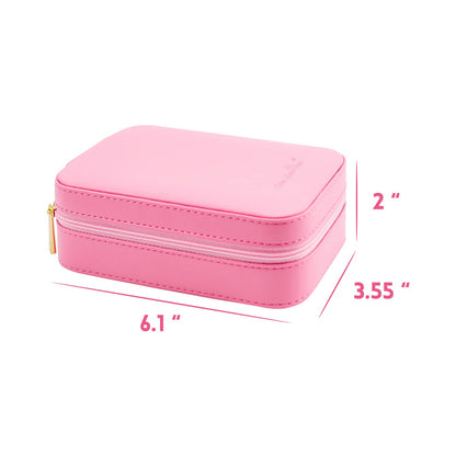 Small Travel Jewelry Organizers Box for women with PU Leather Portable Mini Jewelry Case with compartments for Necklace Rings Earrings,Luxury Giftable boxes. (Pink, M)