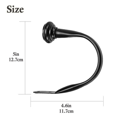Primero Basics Black Curtain Tiebacks - Wall-Mounted Curtain Holdbacks, Elegant Curtain Hooks for Drapes, Curtain Holders for Wall, Tie Backs for Curtains, Modern Curtain Hooks,2 Pack