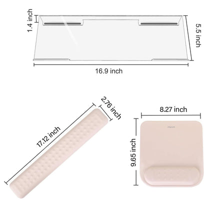 MOSISO Computer Keyboard Stand&Wrist Rest Support for Keyboard &Mouse Pad Set, Ergonomic Massage Wrist Rest Set, Easy Typing Working Acrylic Clear Stand for Office Home, Apricot