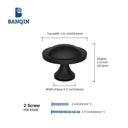 Banqin 10 Pack Cabinet Knobs Black Round Mushroom Hardware Cabinet Knob for Dresser Drawer Diameter 1-1/2 Inch