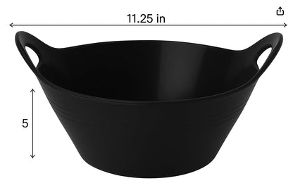 Mintra Home Plastic Bowls with Handles (4.5L Large 2pk, Black) - 11.25W x 5inH (6.75inH with handles) - large bowl for popcorn, snacks, drinks, candy, party, Halloween, trick or treat bowls - 2 Pack