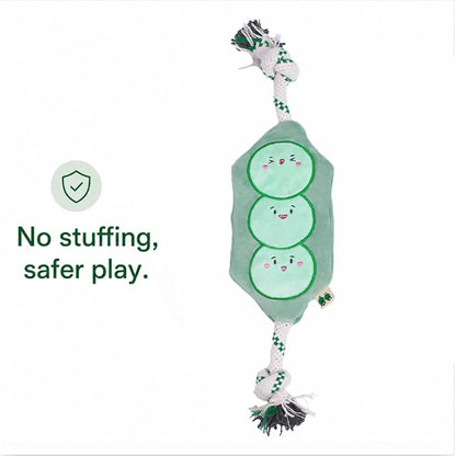 Green Sheep Interactive Plush Dog Toy, No Stuffing Squeaky Toy with Recycled Cotton Rope for Medium to Large Dogs,Pea