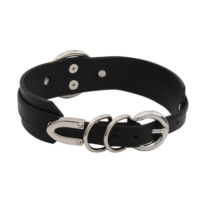 Lookook Fashion O-Ring Faux Leather Choker Necklaces Collar For Womens (Black Silver)