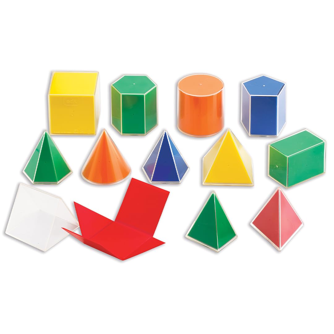Edxeducation 2D3D Geometric Solids - Set of 24-12 Multicolored Shapes, 12 2D Nets and Activity Guide - Early Math Manipulative and Geometry for Kids