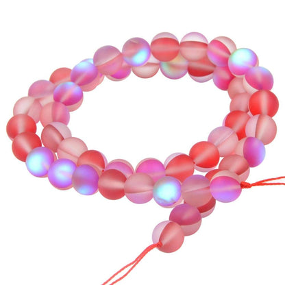 Matte Aurora Crystal Glass Beads Gemstone 6MM Red Frosted Glitter Shining Mermaid Round Loose Beads Frosted Moonstone for Jewelry Making