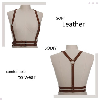 BODIY Women Waist Belt Straps Brown PU Leather Vest Adjustable Buckle Belts Punk Goth Waist Strap for Halloween Dresses Costume