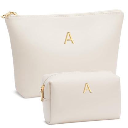 CLOUDWINGS Graduation Gifts | Initial Makeup Bag for Women Personalized Gifts for Bridesmaid Teachers Friend Female College Cosmetic Travel Toiletry Bag(Beige,A)