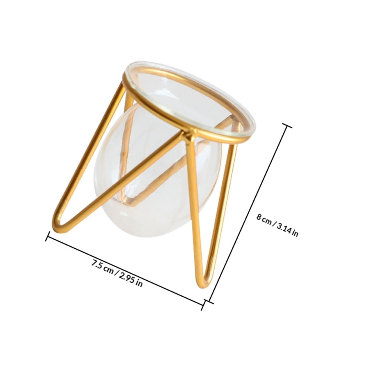 SEWACC Glass Vase with Metal Stand for Hydroponic Plants, Small Gold Bulb Planter Terrarium, Propagation Vase Holder for Home Desk Décor and Green Plant Display