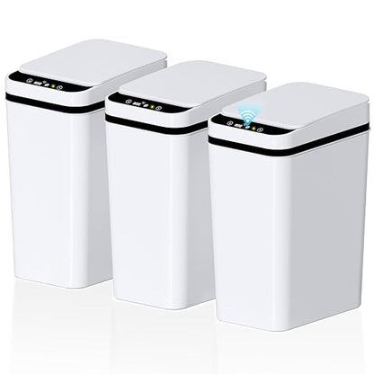 jinligogo 3Pack Bathroom Small Trash Can with Lid, 2.6 Gallon Touchless Automatic Garbage Can Slim Waterproof Motion Sensor Smart Trash Bin for Bedroom, Office, Living Room-White