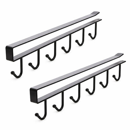 Under Cabinet Mug Holder 2 Pack, 6 Hooks Under Shelf Mug Organizer, Heavy Duty Metal Coffee Cup Holder Rack for Kitchen Cabinet, Space Saving Hanging Storage
