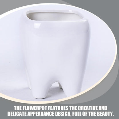 IWOWHERO Ceramic Tooth Flower Pot Small 3.34 Inch Decorative Planter for Succulents and Cactus Indoor Home Plant Holder