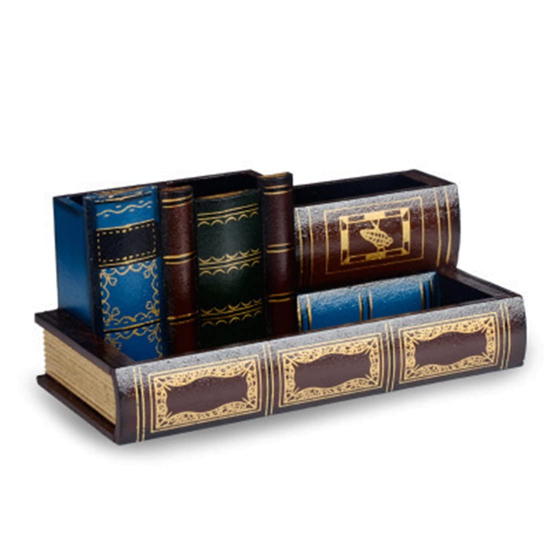 Tosnail Decorative Pen Holder with Storage Compartment, Wooden Pencil Holder and Organizer, Antique Library Books Design Pen Cup Caddy for Office Supplies, Countertop, Desk, Table