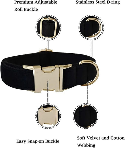 Velvet Dog Collar and Leash Set with Quick Release Metal Buckle | Bright & Stylish Leash and Collar Set, Soft Heavy Duty Pet Collars Adjustable for Samll Medium Large Dogs or Cats