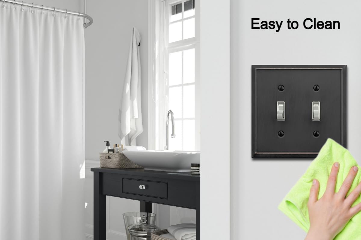 OKAWYC Double Toggle Light Switch Cover Aria Metal Wall Plate, 2-Pack Aged Bronze 2 Gang, Light Switch Cover Decorative Wallplate, Durable