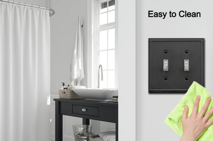 OKAWYC Double Toggle Light Switch Cover Aria Metal Wall Plate, 2-Pack Aged Bronze 2 Gang, Light Switch Cover Decorative Wallplate, Durable