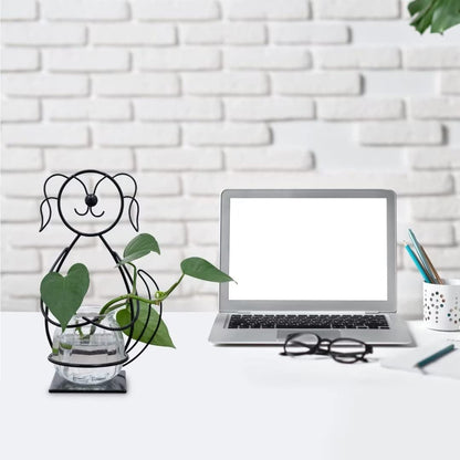 Joyathome Desktop Glass Planter Vase Holder, Metal Dog Plant Terrarium Stand for Plants Creative Decorations for Home Patio Lawn Garden …