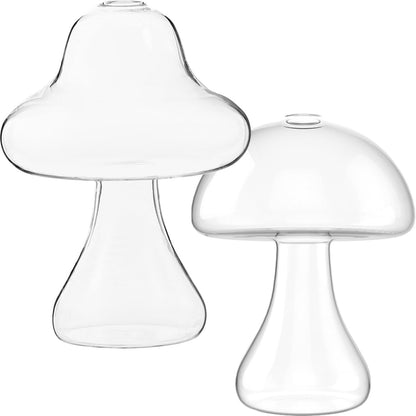 NUSITOU 2pcs Glass Mushroom-Shaped Hydroponic Flower Vases Decorative Desktop Home Office Plant Holders for Terrarium and Floral Arrangement