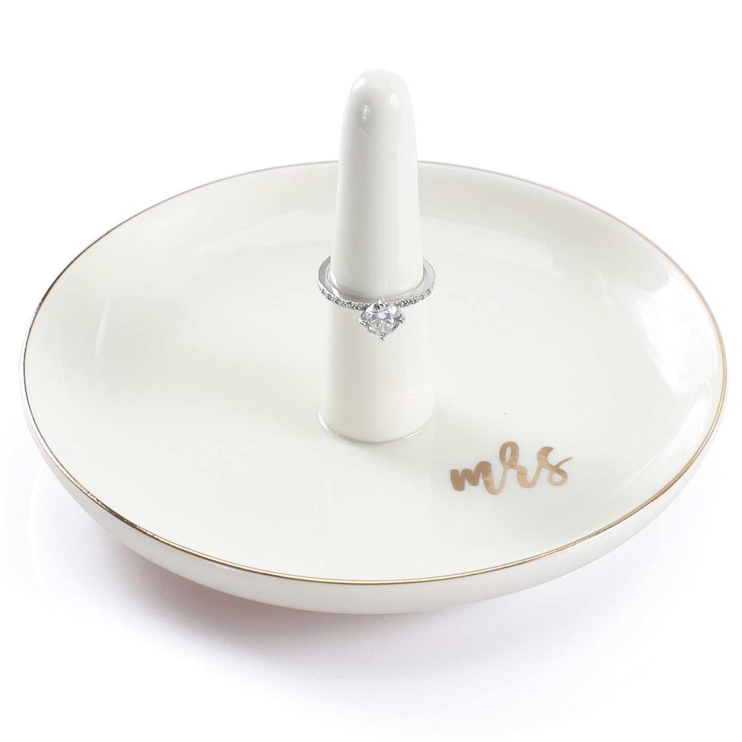 HOME SMILE Mrs Ring Holder Jewery Tray-Monogrammed Engagement Gifts for Friends,Birthday Mother's Day Christmas Gifts for Women,Ceramic White…