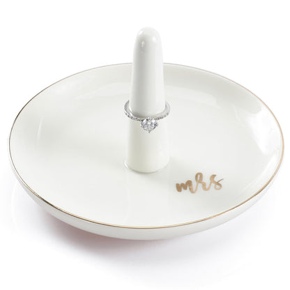 HOME SMILE Mrs Ring Holder Jewery Tray-Monogrammed Engagement Gifts for Friends,Birthday Mother's Day Christmas Gifts for Women,Ceramic White…