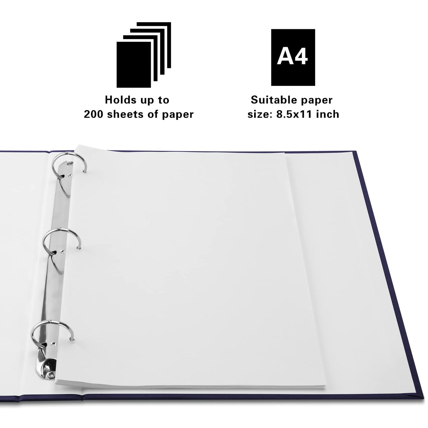 3 Ring Binder, A4 Fabric Cover Round Ring Durable Binder for 3-Hole Letter Size Paper, Decorative Organizer Holds 200 Sheets Letter Size 8.5'' x 11'' Paper, for Office Home