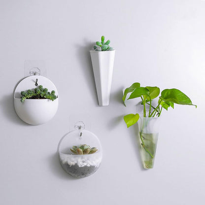 Yardwe Hanging Flower Pot 9Pcs Set White Plastic Wall Planters for Indoor and Outdoor Garden Decor Hydroponic and Trailing Compatible