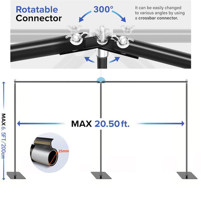 20x7.5ft Adjustable Backdrop Stand Support System Kit, Professional Photo Video Studio Background Stand with Adjustable Width & Height, for Studio, Wedding, Party, Outdoor Shooting