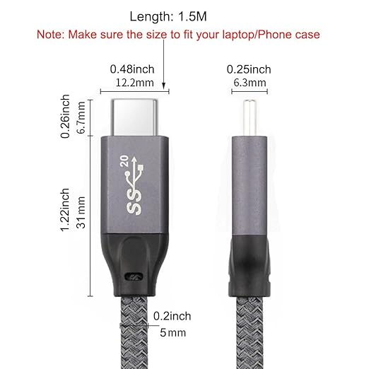 QCEs USB C Monitor Cable 5FT 8K30Hz 4K60Hz, 20Gbps USB C 3.2 Gen 2x2 Video Display Cable 100W PD Charging Cord Compatible for iPhone 17 16 15 MacBook Pro iPad KYY MNN InnoView Portable Monitor