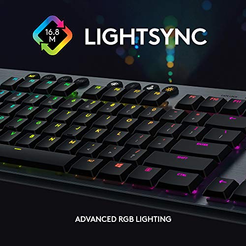 Logitech G915 Lightspeed RGB Mechanical Gaming Keyboard, Low Profile GL Clicky Key Switch, LIGHTSYNC RGB, Advanced Lightspeed Wireless and Bluetooth Support - Clicky,Black