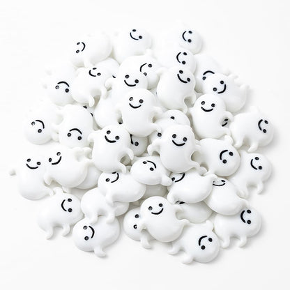 wybcfp 60Pcs Halloween Miniatures Ghost Charms Mini Resin Ghost Vase Fillers White Flatback Ghost Embellishments for Halloween Party Table Scatter Craft DIY Accessory