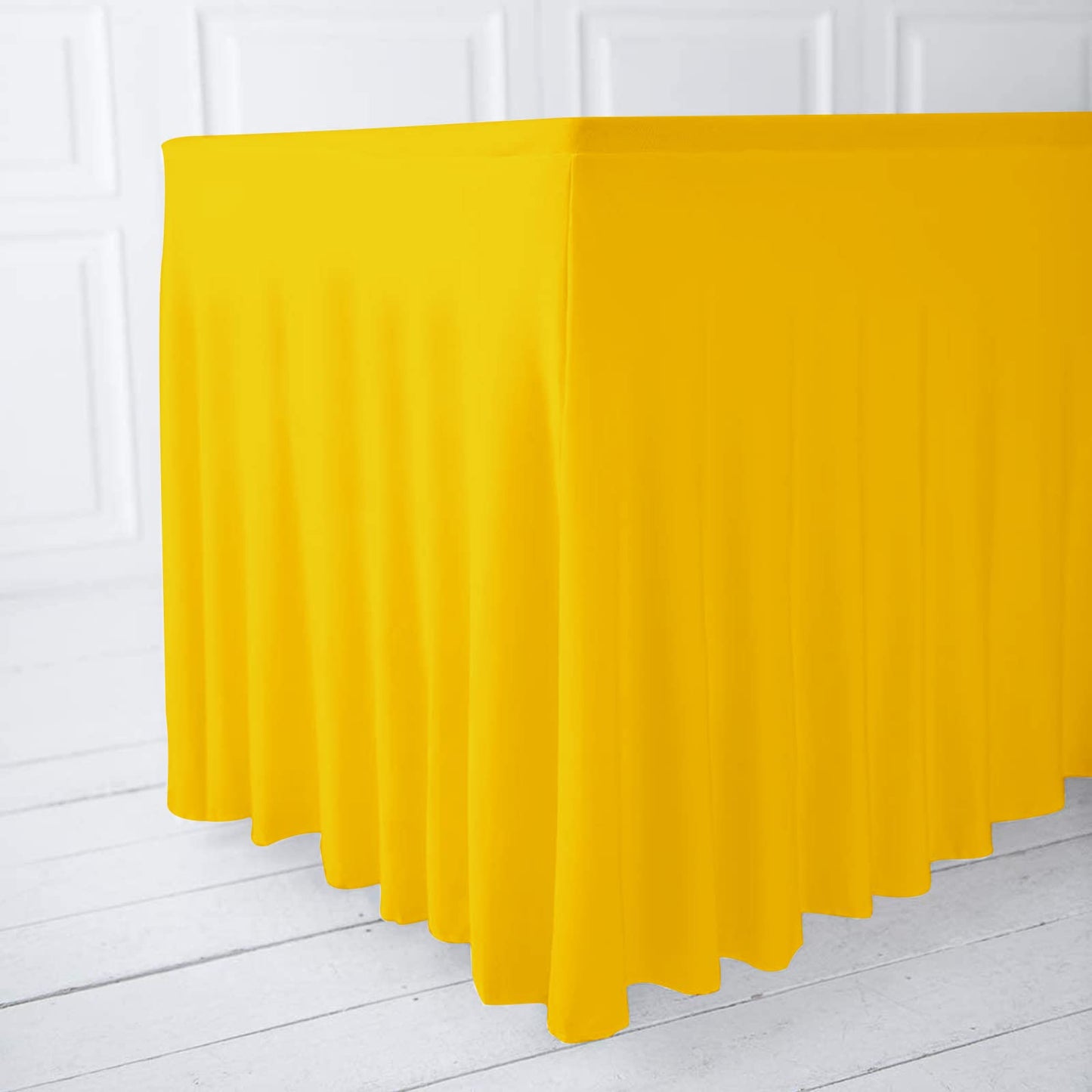 Jieqier Yellow Spandex Table Cover 6FT, Stretch Table Cloths with Skirts for Rectangle Tables, Wrinkle Resistant Stretchable Tablecloth for Baby Shower, Weddings, Parties, Vendors