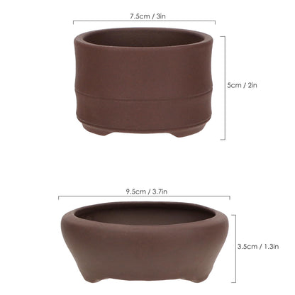 Bonsai Planter 2 pc 3.0" + 3.7" Unglazed Round Ceramic Succulent Pots Set
