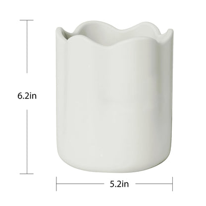 Haliwurry Large Utensil Holder for Kitchen Counter, Ceramic Kitchen Utensil Crock with Protection Cork Mat, Modern Cooking Tools Organizer for Countertop, White