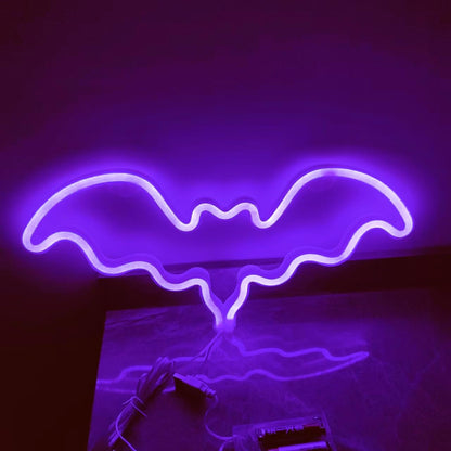Bat Halloween Neon Signs for Bedroom Bedside Dorm Wall Decor,Neon Light up Halloween Decor LED Night Lights Table Ornaments for Christmas Party, Battery Powered Neon Bat Sign Kids Gifts(2Purple)