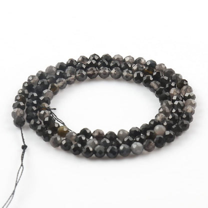 Song Xi 180pcs 2mm Natural Obsidian Gemstone Beads Faceted Round Loose Stone Beads for Jewelry Making