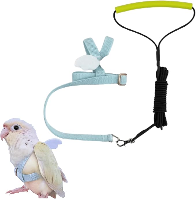 Pet Parrot Bird Harness and Leash, Adjustable Training Design Anti-Bite, Bird Nylon Rope with Cute Wing for Lovebird Budgie African Grey Macaw Conure (Light Blue,Sulphur-Crested Cockatoo)
