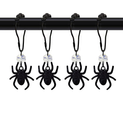 Black Spider Shower Curtain Hooks for Decorative Spiderman Bathroom Set，Stainless Steel Rustproof Shower Hooks, Halloween Boy Spiderman Theme Element Decor 12PCS (Black)