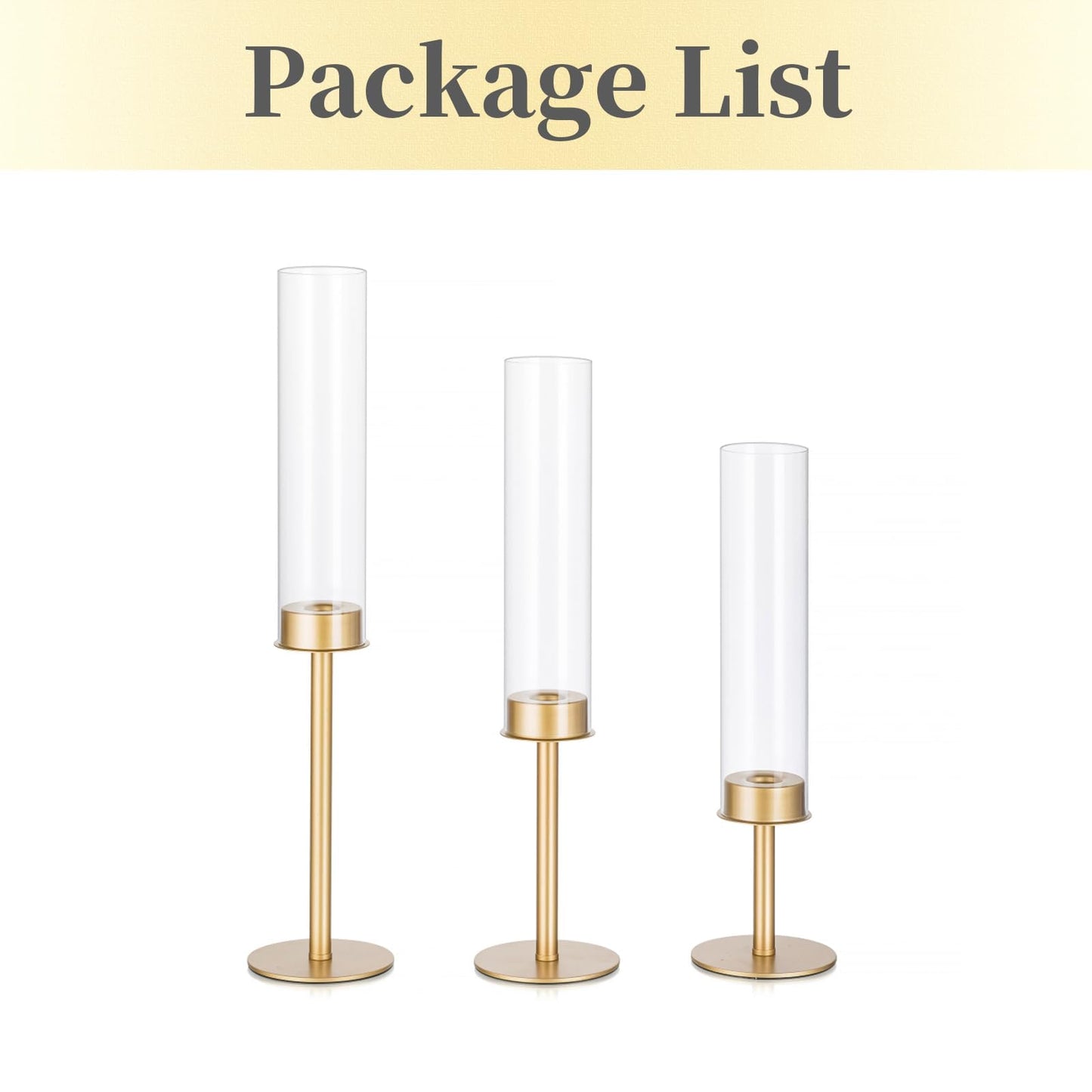 Hewory Gold Candle Holders, 3Pcs Brass Candle Stick Candelabra with Glass Candle Cover for Wedding Table Centerpiece Christmas Decor