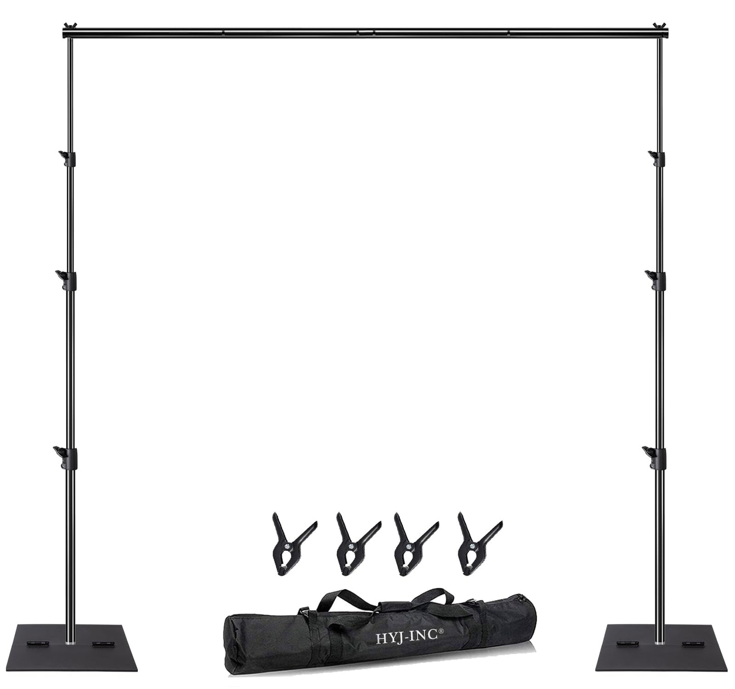 HYJ-INC Heavy Duty Backdrop Stand Pipe and Drape Photography Backdrop Stand Kit Adjustable Photo Background Stand 10ft x 10ft with Metal Base, 4 Clamps,Carrying Bag for Photography Video Studio