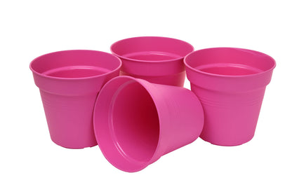 Mintra Garden Pots, 4 Pack Bulk Plastic Plant Pots with Drainage Tray, Round Indoor & Outdoor Decorative Planters with Drain Holes for Flowers, Herbs & Plants, 19cm Diameter – Fuchsia, 7.5in Wide