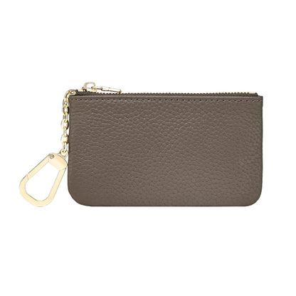 Masien Rauder Luxury Zip Key Chain Pouch | Mini Coin Purse Wallet Card Holder with Clasp | for Men Women (Grey - Pebbled Leather)