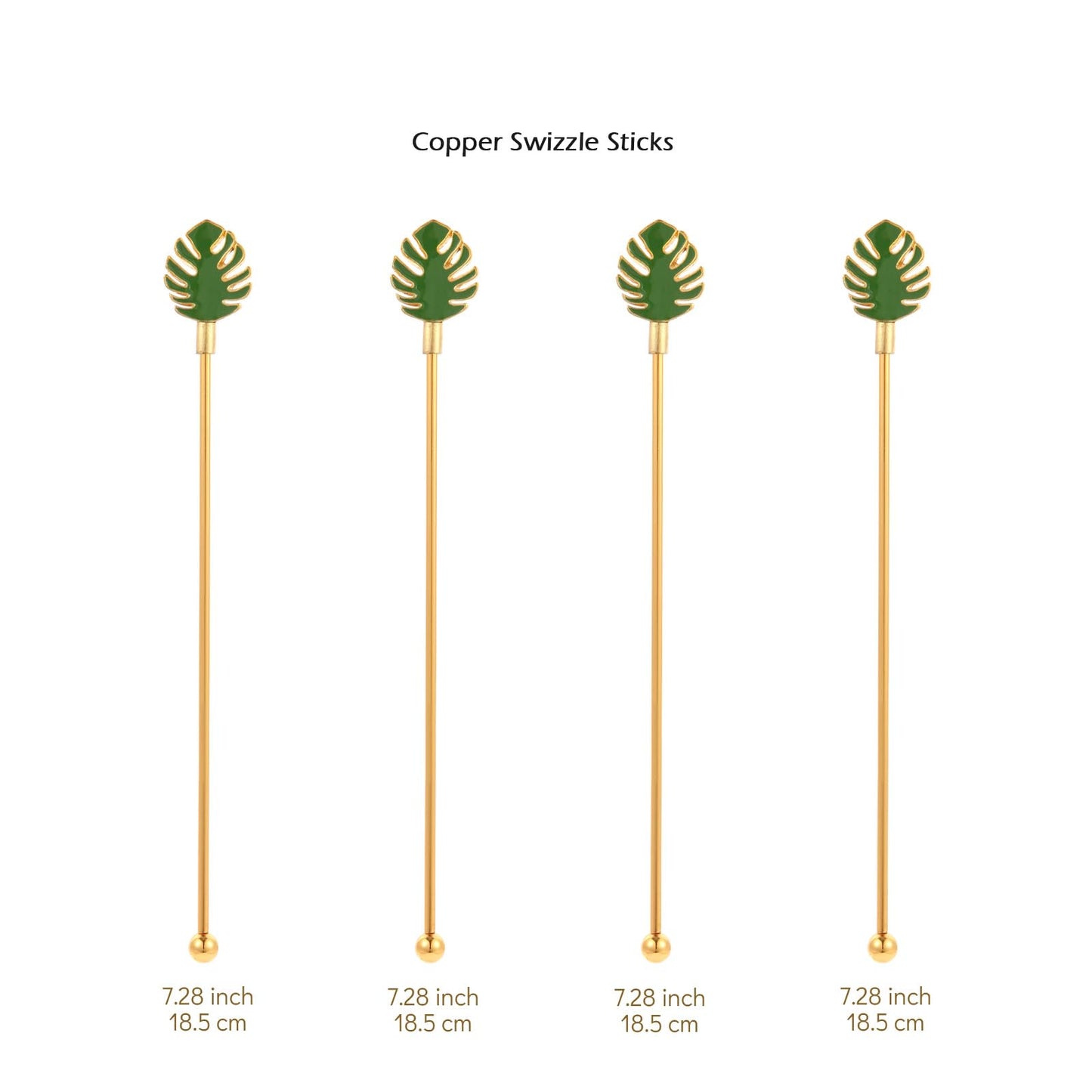 Palm leaf Drink Stirrer Sticks Stainless Steel Coffee Beverage Stirrers，Set of 4 Cocktail Swizzle Stick,7.5", Multicolor