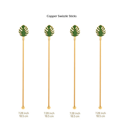 Palm leaf Drink Stirrer Sticks Stainless Steel Coffee Beverage Stirrers，Set of 4 Cocktail Swizzle Stick,7.5", Multicolor