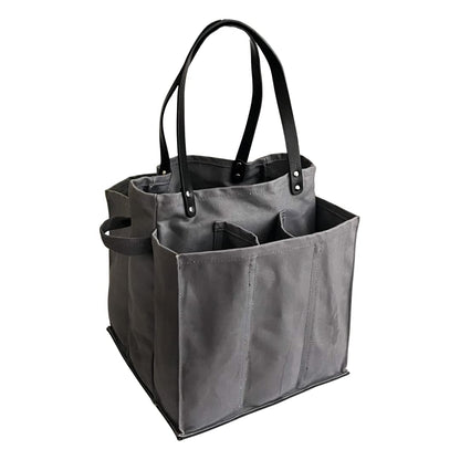 CapaBunga Farmer's Market Tote Shopping Bags with Handles - 7 Pocket Large Utility Tote Bag - Heavy Duty Canvas Utility Bag with Vegan Leather Base - Reusable Tote Bag - Grey Grocery Bag