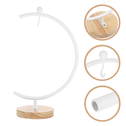 Toyvian G-shaped Hanging Globe Holder with Wooden Base, Metal Terrarium Display Stand for 12-20cm Diameter Glass Ornaments, Indoor Home Decoration Hook Rack for Air Plants and Hanging