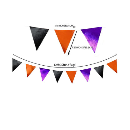 Zwiebeco 39Ft Black Orange Purple Glitter Fabric Bunting Banner Triangle Flags Hanging Cotton Pennant Banner for Birthday Wedding Engagement Halloween Theme Party Home Garden Decorations Supplies